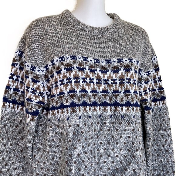 Impulse Brand Fair Isle Pullover Sweater Grey/Brown Vintage 90s Nordic Style - Picture 2 of 7